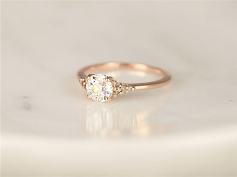 Malia 6mm 14kt Rose Gold OEC FB Moissanite Champagne Diamond Art Deco Dainty 3 Stone Dainty Cluster Ring - Rosados Box