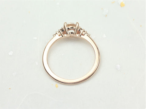 Malia 6mm 14kt Rose Gold OEC FB Moissanite Champagne Diamond Art Deco Dainty 3 Stone Dainty Cluster Ring