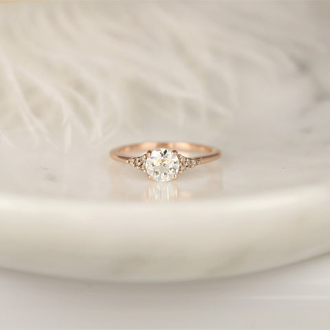 Malia 6mm 14kt Rose Gold OEC FB Moissanite Champagne Diamond Art Deco Dainty 3 Stone Dainty Cluster Ring - Rosados Box