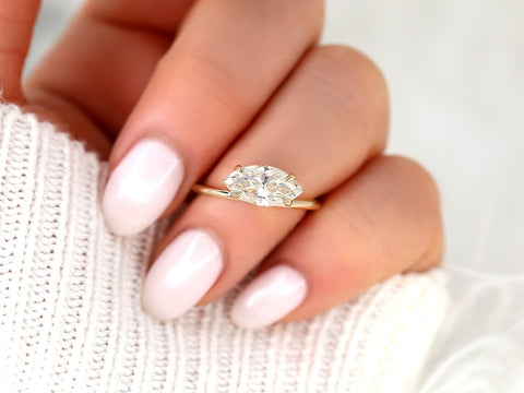 1.75ct Scarlett 12x6mm 14kt Moissanite Unique Marquise Solitaire Ring - Rosados Box