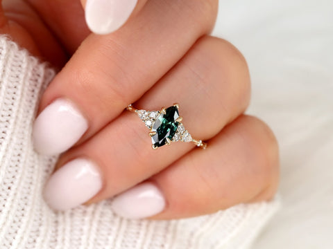 1.50ct Ready to Ship Astrid 14kt Gold Teal Sapphire Diamond Marquise Cluster Ring - Rosados Box