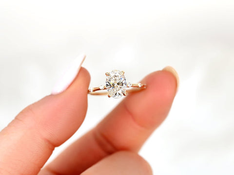 1.69ct Ready to Ship Alix 14kt Gold Diamond Dainty Minimalist Oval Solitaire Ring - Rosados Box