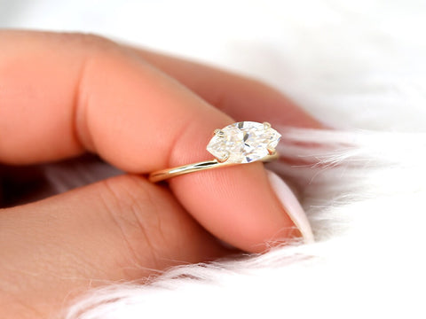 1.75ct Scarlett 12x6mm 14kt Moissanite Unique Marquise Solitaire Ring - Rosados Box