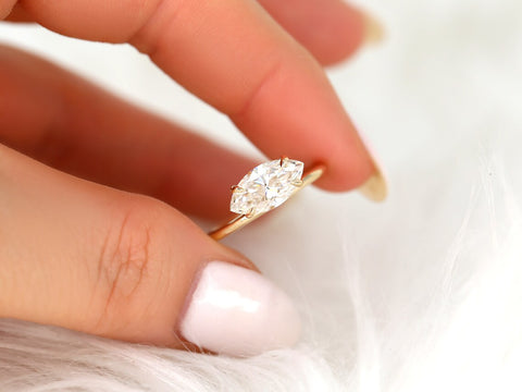 1.75ct Scarlett 12x6mm 14kt Moissanite Unique Marquise Solitaire Ring - Rosados Box