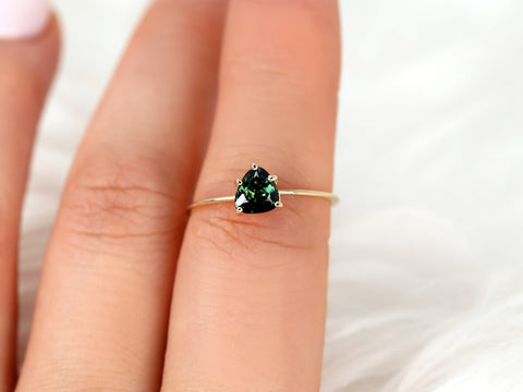 1.03ct Ready to Ship Ultra Petite Heartley 14kt Gold Forest Teal Sapphire Trillion Stacking Ring - Rosados Box