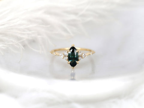 1.50ct Ready to Ship Astrid 14kt Gold Teal Sapphire Diamond Marquise Cluster Ring - Rosados Box