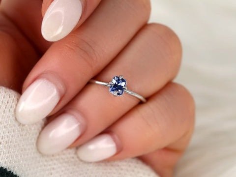 0.72ct Ready to Ship Rita 14kt White Gold Cornflower Sapphire Solitaire Ring - Rosados Box