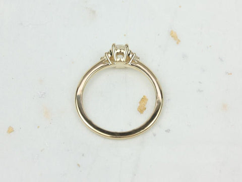 Juniper 6x4mm 14kt Gold Moonstone Sapphire Art Deco 3 Stone Ring Cluster Ring - Rosados Box