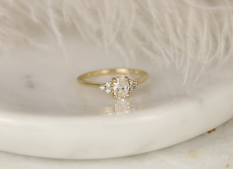 0.52ct Ready to Ship Juniper 14kt Gold Lab Diamond Art Deco Oval Cluster Ring - Rosados Box