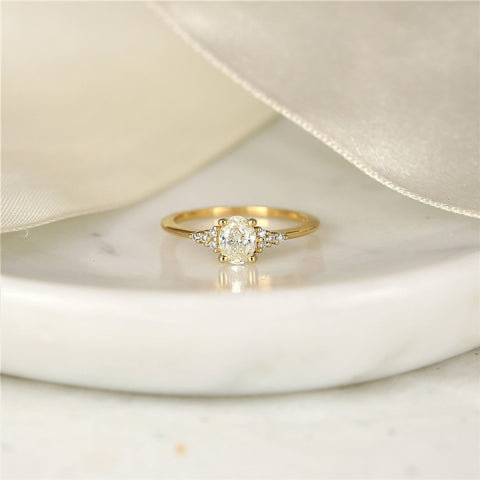 0.50ct Ready to Ship Maddy 14kt Gold Diamond Art Deco Oval Cluster Ring - Rosados Box