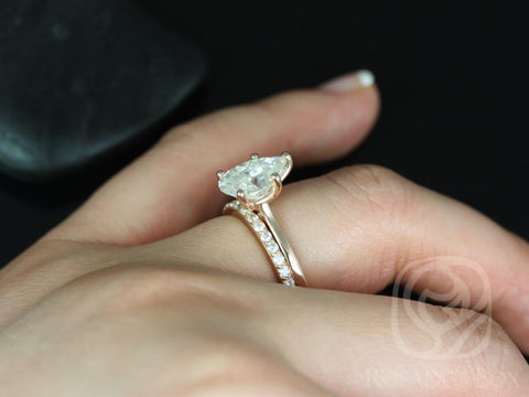 2cts Skinny Jane 10x7mm & Taylor 14kt Gold Moissanite Pear Solitaire Wedding Set - Rosados Box