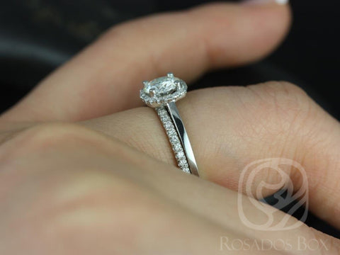 0.75ct Bella 6mm & Catalina 14kt Gold Moissanite Diamond Cushion Halo Bridal Set - Rosados Box