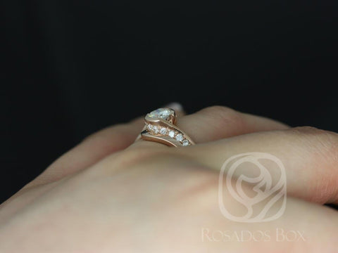 0.60ct Odala 5.5mm & PLAIN Band 14kt Rose Gold Moissanite Diamond Bypass Twisted Bridal Set - Rosados Box