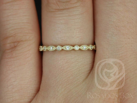 Gwen 14kt Yellow Gold WITH Milgrain Diamond HALFWAY Eternity Ring - Rosados Box