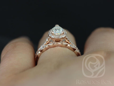 0.75cts Tabitha 7x5mm & Christie 14kt Gold Moissanite Diamonds Pear Halo Bridal Set - Rosados Box