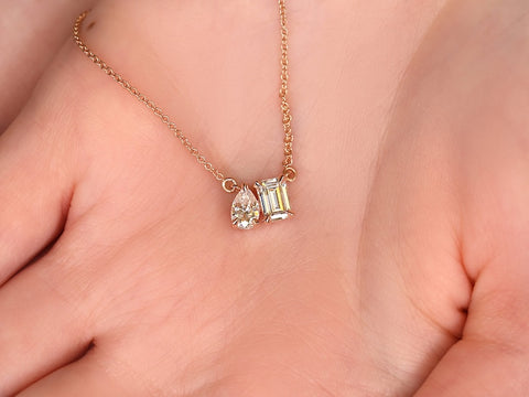1ct Gemini 14kt Moissanite Toi Et Moi Cluster Necklace - Rosados Box