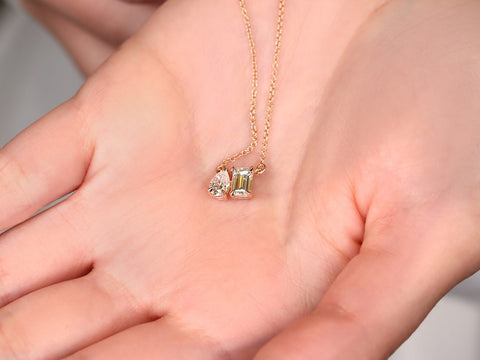 1ct Gemini 14kt Moissanite Toi Et Moi Cluster Necklace - Rosados Box