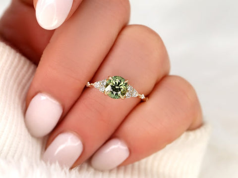 1.79ct Ready to Ship Anastasia 14kt Gold Green Tea Teal Sapphire Diamond Round Cluster Ring - Rosados Box