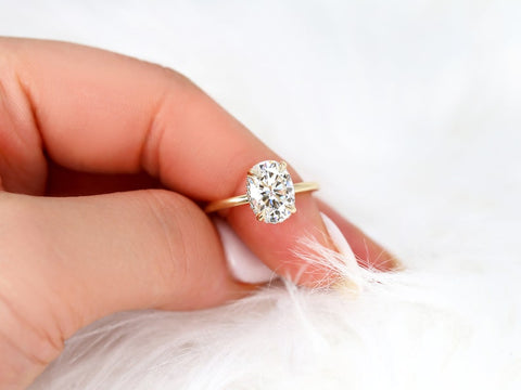 2.50ct Waverly 10x7mm 14kt Gold Moissanite Diamond Unique Hidden Halo Ring - Rosados Box