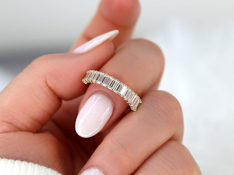 Miranda 14kt Moissanite HALFWAY Eternity Emerald Cut Ring - Rosados Box