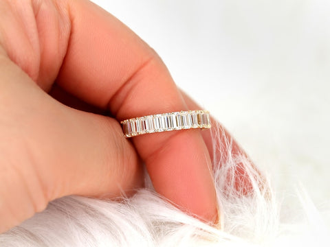 Miranda 14kt Moissanite HALFWAY Eternity Emerald Cut Ring - Rosados Box