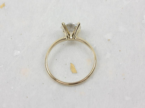 Ready to Ship VALUE 6.5mm Round Moissanite Charles Colvard Thin Skinny Solitaire Engagement Ring,14kt Solid Yellow Gold,Value Mtg