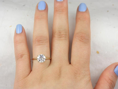 Ready to Ship VALUE 6mm Round Moissanite Charles Colvard Thin Skinny Solitaire Engagement Ring,14kt Solid Yellow Gold,Value Mtg