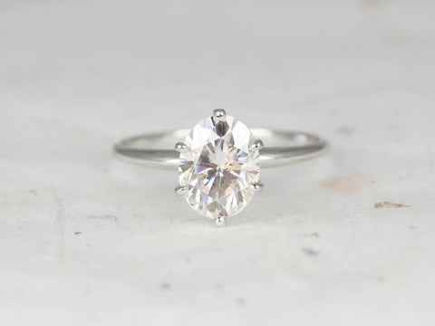 Ready to Ship VALUE 7x5mm Oval Moissanite Charles Colvard Dainty Solitaire Engagement Ring,14kt Solid White Gold,Value Mtg