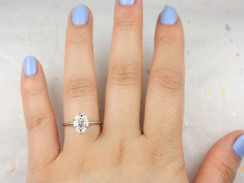 Ready to Ship VALUE 7x5mm Oval Moissanite Charles Colvard Dainty Solitaire Engagement Ring,14kt Solid White Gold,Value Mtg