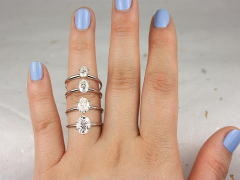 Ready to Ship VALUE 7x5mm Oval Moissanite Charles Colvard Dainty Solitaire Engagement Ring,14kt Solid White Gold,Value Mtg