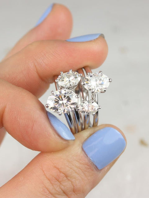 Ready to Ship VALUE 8x6mm Oval Moissanite Charles Colvard Dainty Solitaire Engagement Ring,14kt Solid White Gold,Value Mtg