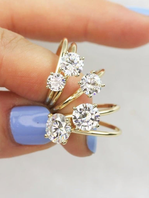 Ready to Ship VALUE 6.5mm Round Moissanite Charles Colvard Thin Skinny Solitaire Engagement Ring,14kt Solid Yellow Gold,Value Mtg