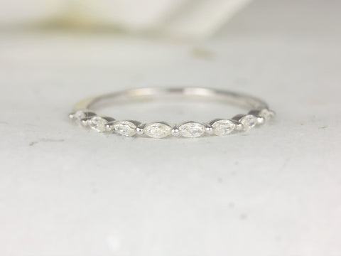 Ready to Ship Ultra Petite Leona 14kt White Gold Moissanite Floating Marquise HALFWAY Eternity Ring