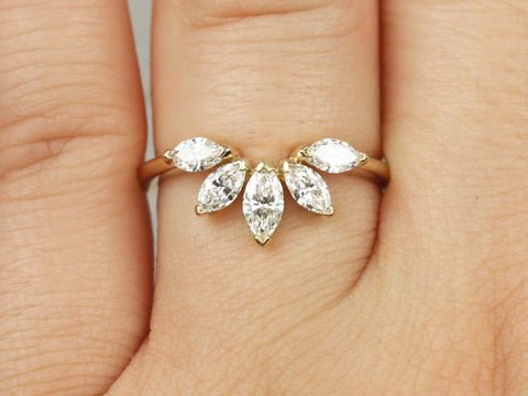 Ready to Ship Cardi 14kt ROSE Gold Marquise Diamonds Minimalist Fan Nesting Ring,Unique Diamond Band,Curved Wedding Ring,Contoured Ring