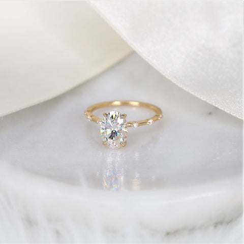 Ready to Ship 2.50ct Alix 10x7mm 14kt WHITE Gold Moissanite Diamond Dainty Minimalist Oval Solitaire Ring,Oval Engagement Ring