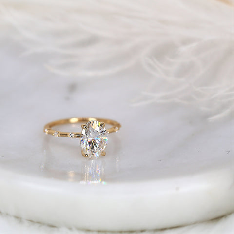 Ready to Ship 2.50ct Alix 10x7mm 14kt WHITE Gold Moissanite Diamond Dainty Minimalist Oval Solitaire Ring,Oval Engagement Ring