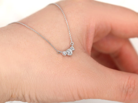 Ready to Ship 0.35ct Melodie 14kt WHITE Gold Trio Moissanite Necklace, Minimalist 3 Stone,Gift For Her,Anniversary Gift,Past Present Future