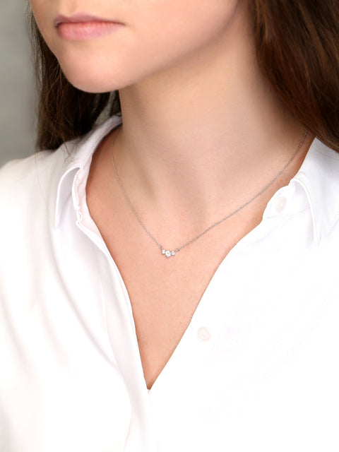 Ready to Ship 0.35ct Melodie 14kt WHITE Gold Trio Moissanite Necklace, Minimalist 3 Stone,Gift For Her,Anniversary Gift,Past Present Future