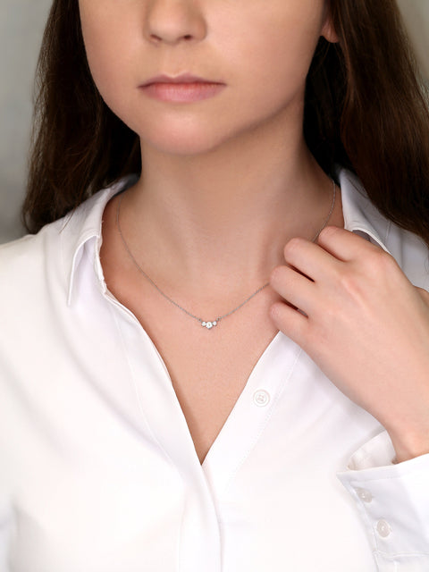 Ready to Ship 0.35ct Melodie 14kt WHITE Gold Trio Moissanite Necklace, Minimalist 3 Stone,Gift For Her,Anniversary Gift,Past Present Future