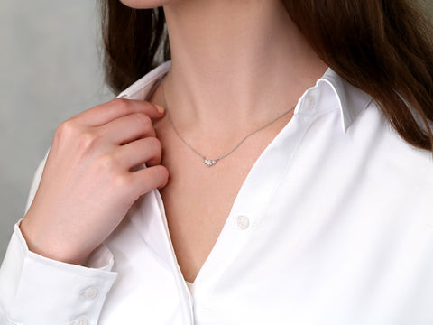 Ready to Ship 0.35ct Melodie 14kt WHITE Gold Trio Moissanite Necklace, Minimalist 3 Stone,Gift For Her,Anniversary Gift,Past Present Future