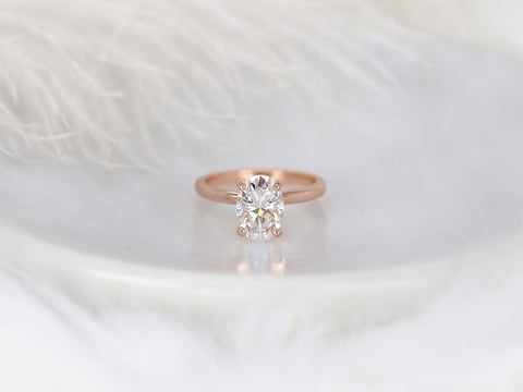 2.50ct Dakota 2MM 10x7mm 14kt Gold Moissanite Oval Solitaire Ring - Rosados Box