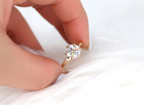 2ct Elaine 8mm 14kt Gold Moissanite Talon Six Prong Round Solitaire Ring - Rosados Box