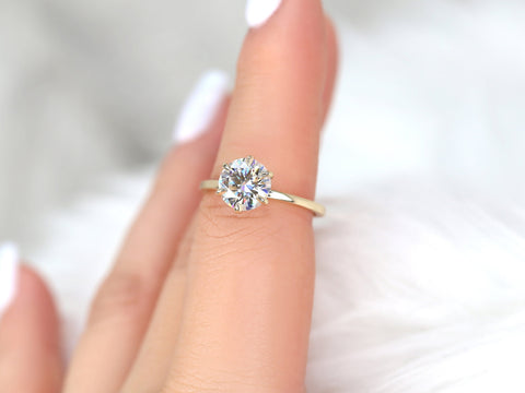 2ct Elaine 8mm 14kt Gold Moissanite Talon Six Prong Round Solitaire Ring - Rosados Box