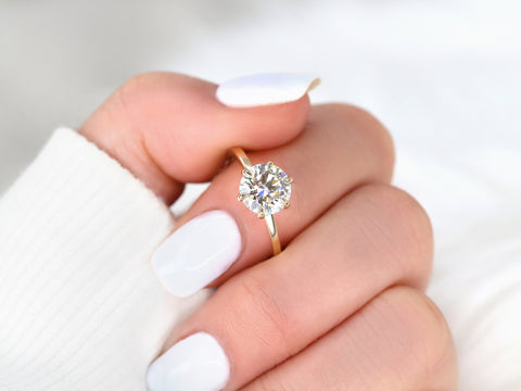 2ct Elaine 8mm 14kt Gold Moissanite Talon Six Prong Round Solitaire Ring - Rosados Box