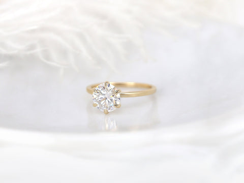 2ct Elaine 8mm 14kt Gold Moissanite Talon Six Prong Round Solitaire Ring - Rosados Box