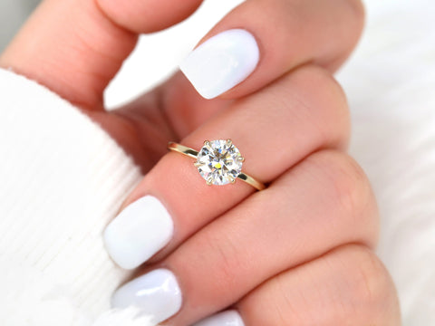 2ct Elaine 8mm 14kt Gold Moissanite Talon Six Prong Round Solitaire Ring - Rosados Box