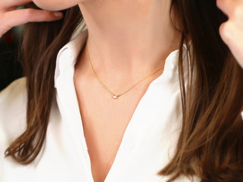 Ready to Ship Ultra Petite Betty 14kt YELLOW Gold Moissanite Solitaire Necklace,Unique Necklace,Minimalist Diamond Necklace,Anniversary Gift