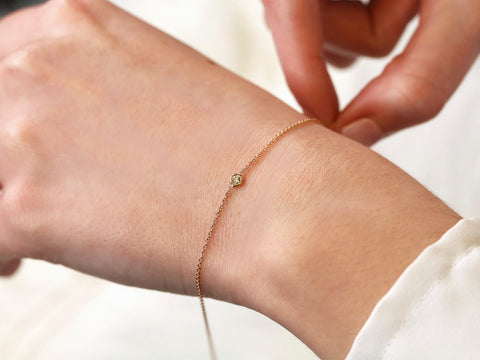 Ready to Ship Brooke 14kt ROSE Gold Dainty Diamond Bracelet,Petite Solitaire Diamond Bracelet,Diamond Gift,April Birthstone Jewelry