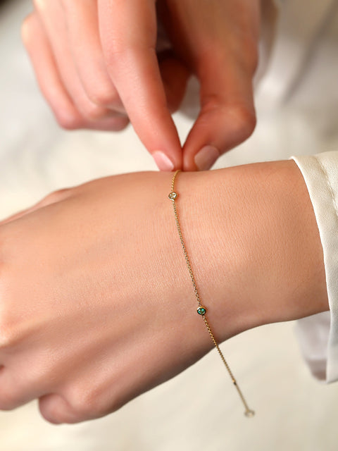 Ready to Ship Claire 4.0 14kt Diamond Emerald Bracelet,Minimalist Bracelet,Birthstone Jewelry,May Birthstone,Anniversary,Gift For Her,Dainty