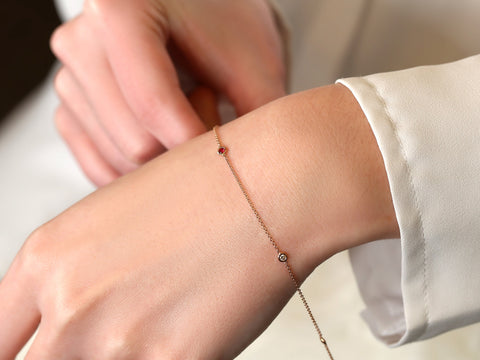 Ready to Ship Claire 4.0 14kt ROSE Gold Diamond Ruby Bracelet,Minimalist Bracelet,July Birthstone,Ruby Gift,Anniversary Gift,Gift For Her
